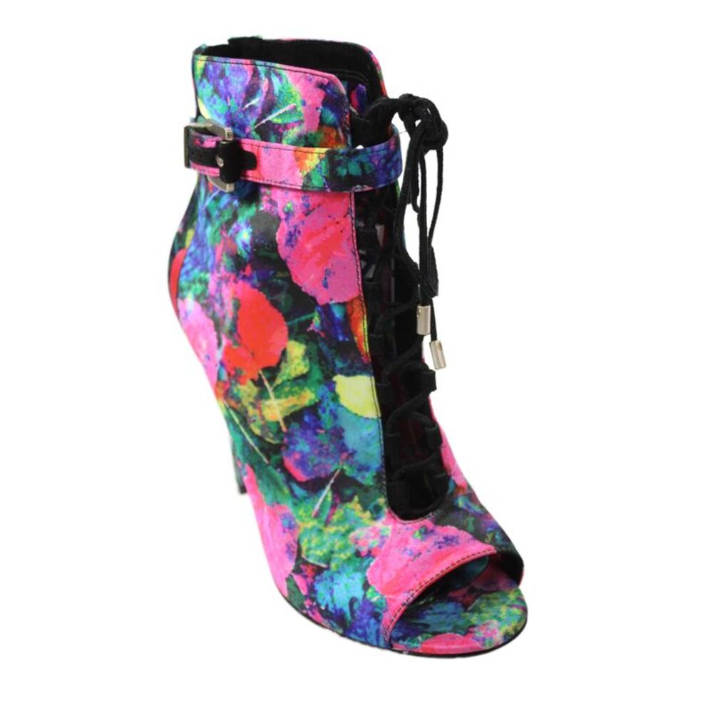Brian Atwood Womens Printed Open Toe Lace Up Heels Shoes Multicolor Size 8